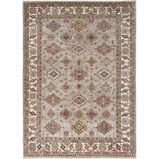 Kazak Wool Hand Knotted Rug Grey Ivory 9.0X12.4 -O082313