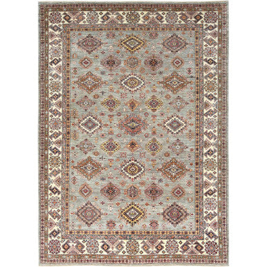 Kazak Wool Hand Knotted Rug Grey Ivory 9.0X12.4 -O082313