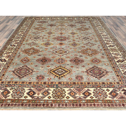 Kazak Wool Hand Knotted Rug Grey Ivory 9.0X12.4 -O082313
