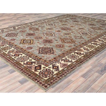 Kazak Wool Hand Knotted Rug Grey Ivory 9.0X12.4 -O082313