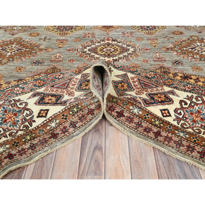Kazak Wool Hand Knotted Rug Grey Ivory 9.0X12.4 -O082313
