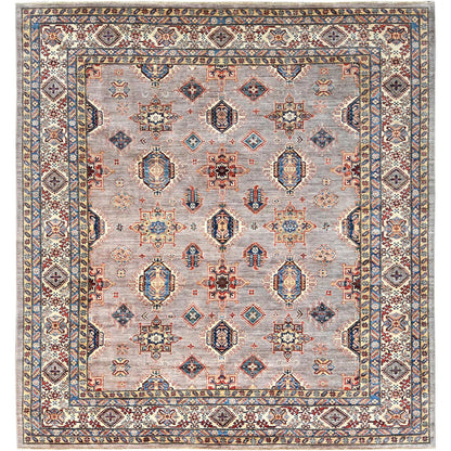 Kazak Wool Hand Knotted Rug Pink Ivory 9.5X9.9 -O082319