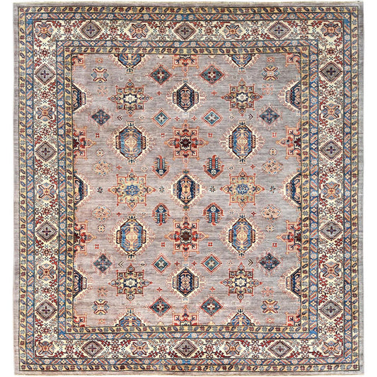 Kazak Wool Hand Knotted Rug Pink Ivory 9.5X9.9 -O082319