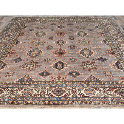 Kazak Wool Hand Knotted Rug Pink Ivory 9.5X9.9 -O082319