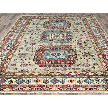 Kazak Wool Hand Knotted Rug Beige Ivory 8.0X9.6 -O082323