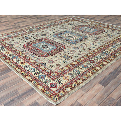 Kazak Wool Hand Knotted Rug Beige Ivory 8.0X9.6 -O082323