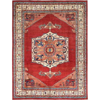 Heriz Wool Hand Knotted Rug Red Ivory 9.0X12.0 -O082335