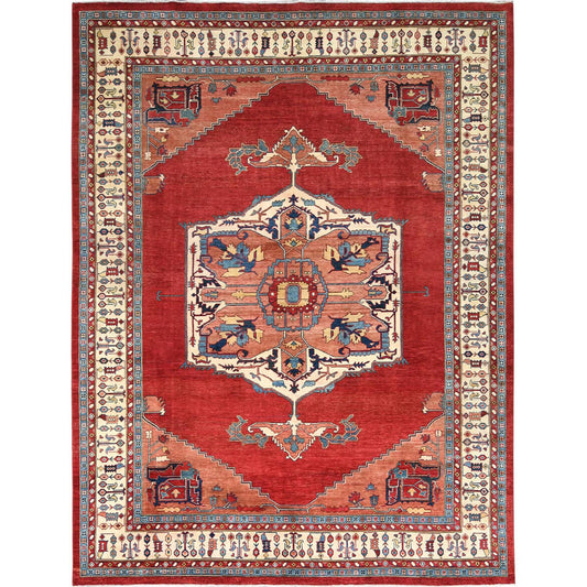 Heriz Wool Hand Knotted Rug Red Ivory 9.0X12.0 -O082335