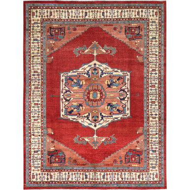 Heriz Wool Hand Knotted Rug Red Ivory 9.0X12.0 -O082335