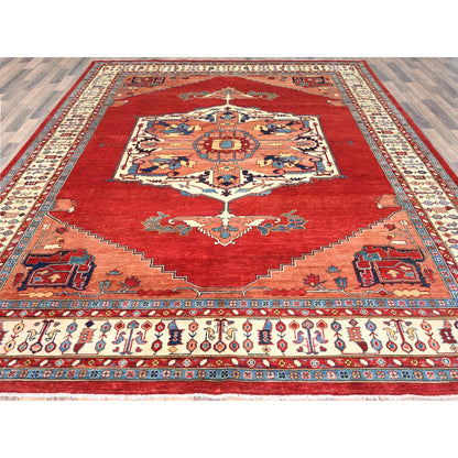 Heriz Wool Hand Knotted Rug Red Ivory 9.0X12.0 -O082335