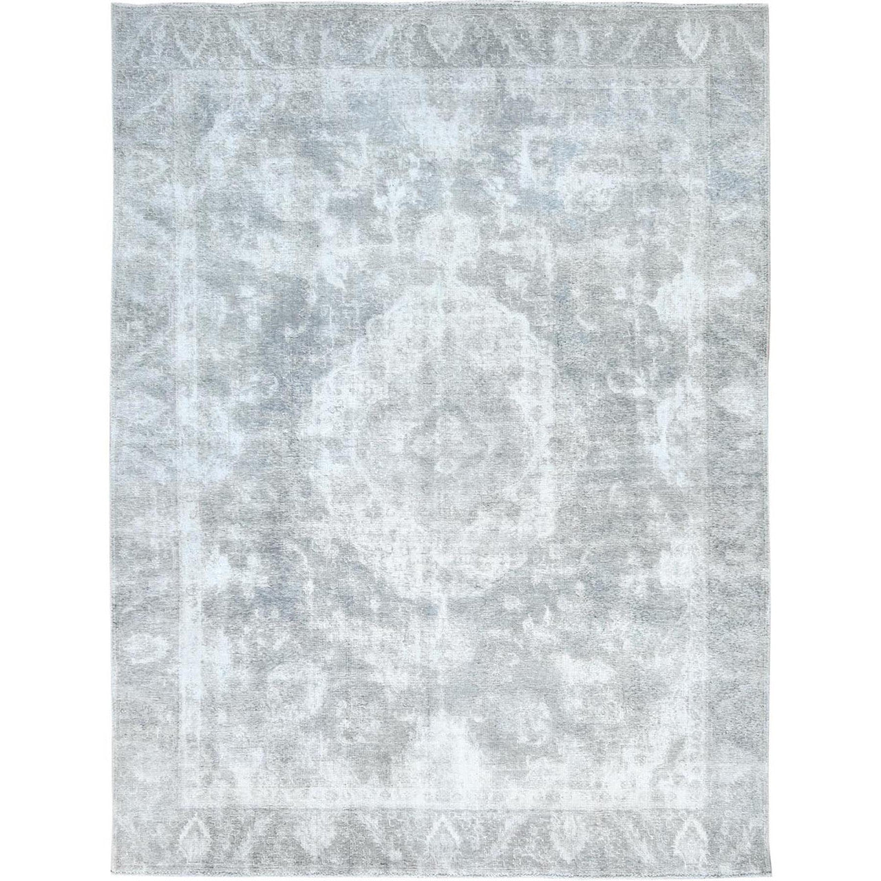 Gray 8'10" x 11'11" Overdyed & Vintage Hand knotted Wool Rug - Sku: O082339