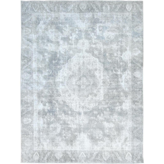 Overdyed & Vintage Wool Hand Knotted Rug Grey Gray 8.10X11.11 -O082339