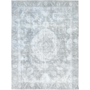 Overdyed & Vintage Wool Hand Knotted Rug Grey Gray 8.10X11.11 -O082339