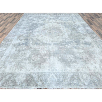 Overdyed & Vintage Wool Hand Knotted Rug Grey Gray 8.10X11.11 -O082339