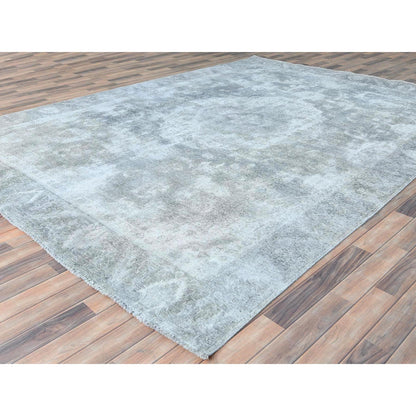 Overdyed & Vintage Wool Hand Knotted Rug Grey Gray 8.10X11.11 -O082339