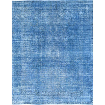 Overdyed & Vintage Wool Hand Knotted Rug Blue No Border 9.7X12.2 -O082346