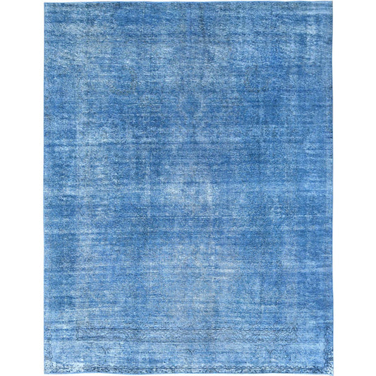 Overdyed & Vintage Wool Hand Knotted Rug Blue No Border 9.7X12.2 -O082346