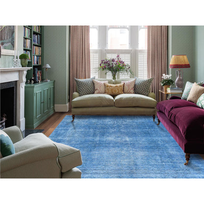 Overdyed & Vintage Wool Hand Knotted Rug Blue No Border 9.7X12.2 -O082346