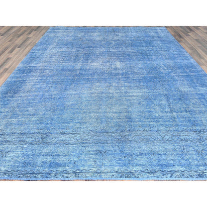 Overdyed & Vintage Wool Hand Knotted Rug Blue No Border 9.7X12.2 -O082346