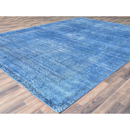 Overdyed & Vintage Wool Hand Knotted Rug Blue No Border 9.7X12.2 -O082346