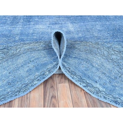 Overdyed & Vintage Wool Hand Knotted Rug Blue No Border 9.7X12.2 -O082346