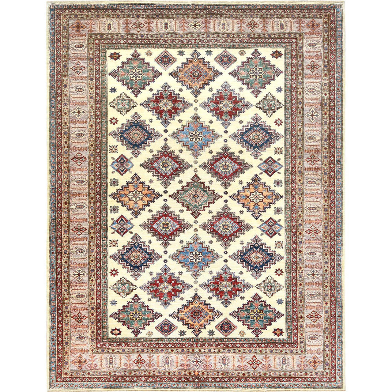 Ivory 9'3" x 12'0" Kazak Hand knotted Wool Rug - Sku: O082380