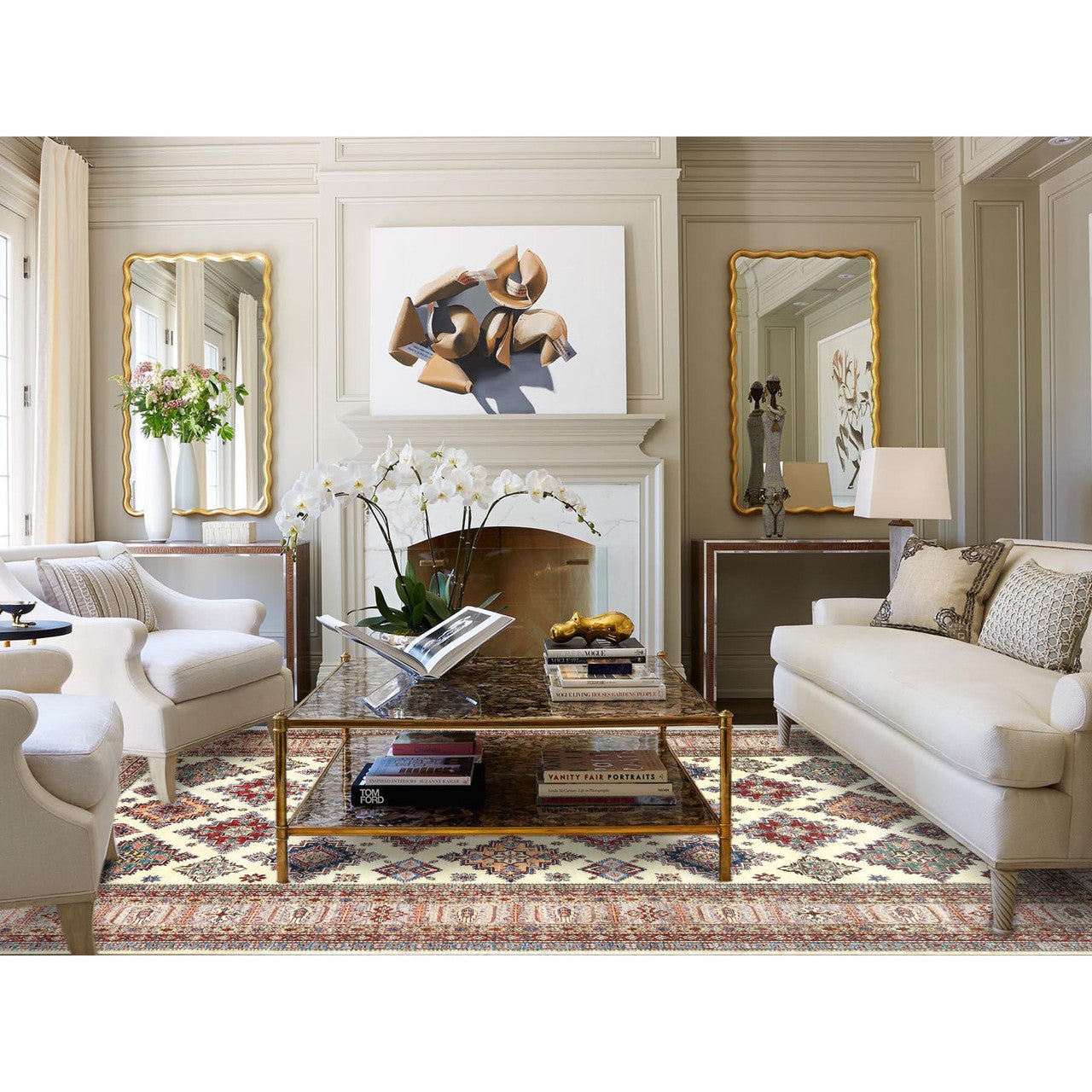 Ivory 9'3" x 12'0" Kazak Hand knotted Wool Rug - Sku: O082380