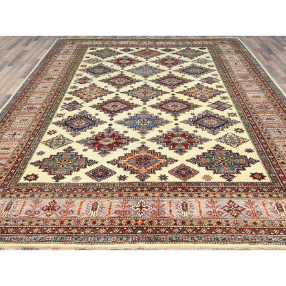 Kazak Wool Hand Knotted Rug Ivory Beige 9.3X12.0 -O082380