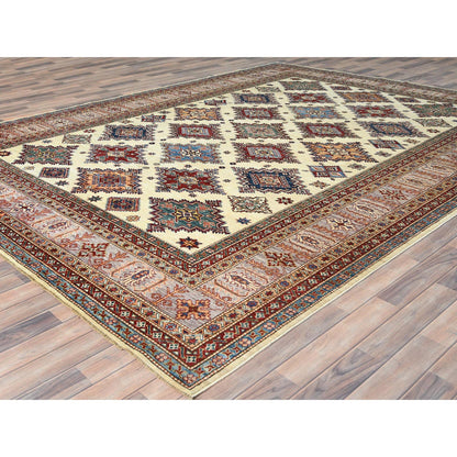 Kazak Wool Hand Knotted Rug Ivory Beige 9.3X12.0 -O082380