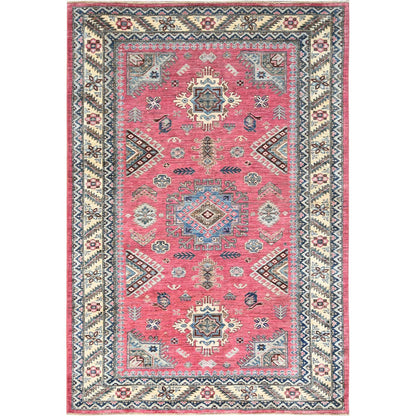 Kazak Wool Hand Knotted Rug Pink Ivory 6.0X8.9 -O082390