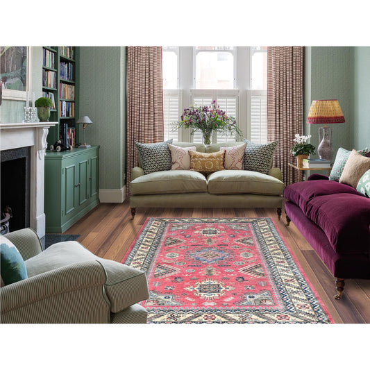 Kazak Wool Hand Knotted Rug Pink Ivory 6.0X8.9 -O082390