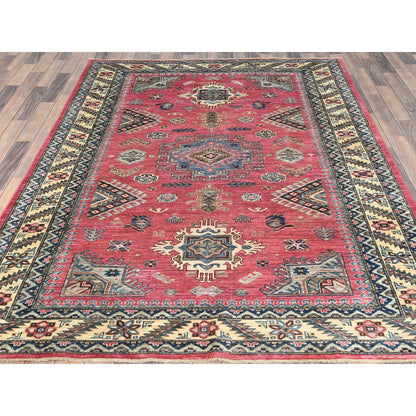 Kazak Wool Hand Knotted Rug Pink Ivory 6.0X8.9 -O082390