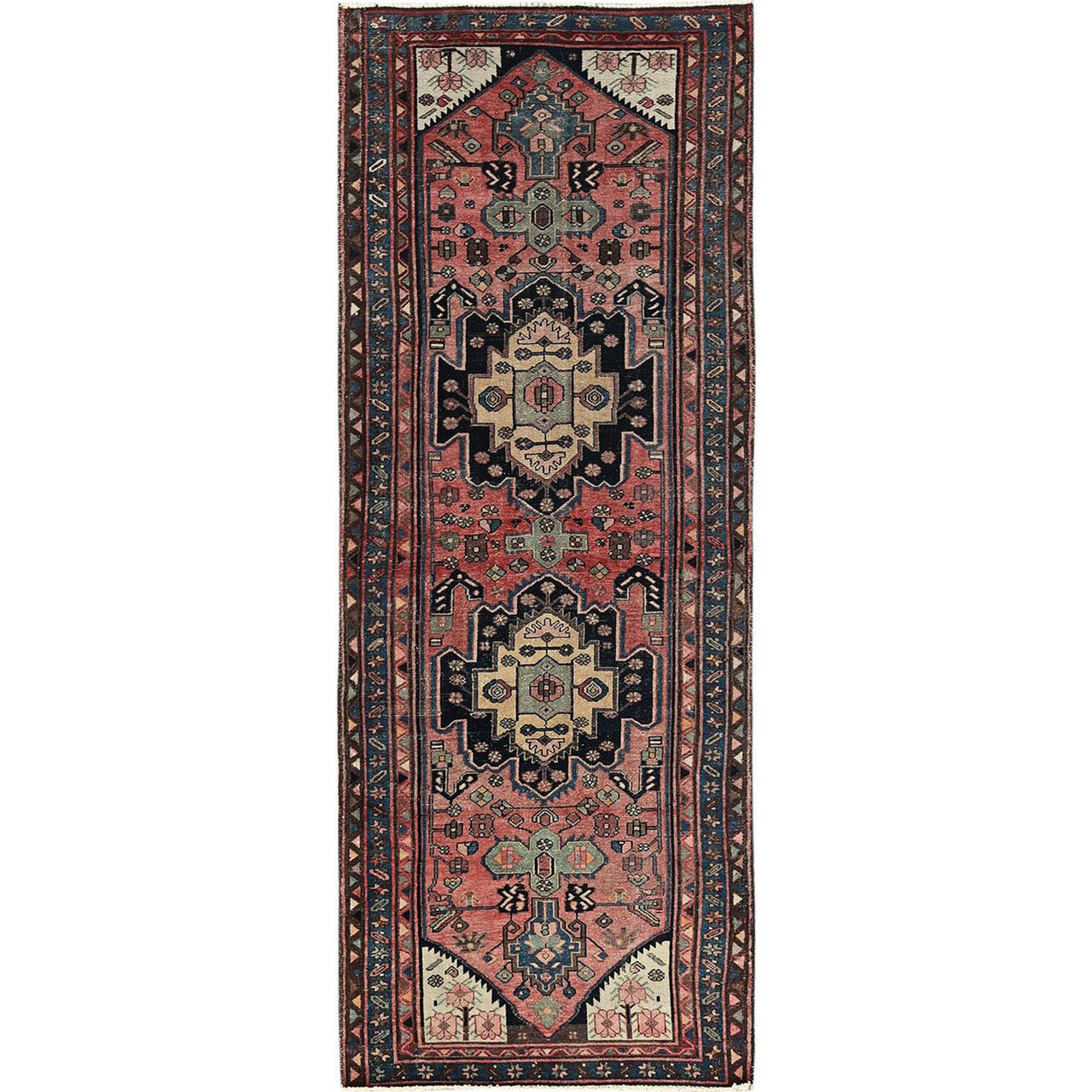 Overdyed & Vintage Wool Hand Knotted Rug Red 3.11x9.11 -O0823