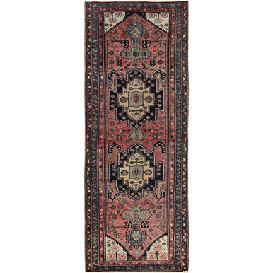 Overdyed & Vintage Wool Hand Knotted Rug Red 3.11x9.11 -O0823