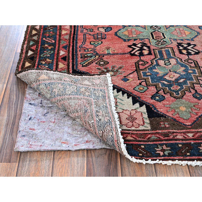 Overdyed & Vintage Wool Hand Knotted Rug Red 3.11x9.11 -O0823