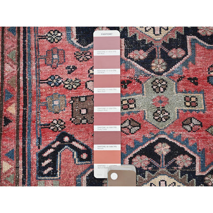 Overdyed & Vintage Wool Hand Knotted Rug Red 3.11x9.11 -O0823