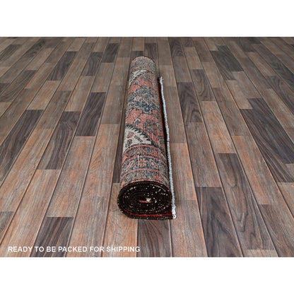 Overdyed & Vintage Wool Hand Knotted Rug Red 3.11x9.11 -O0823