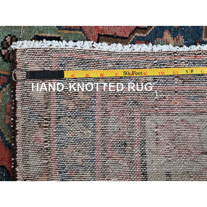 Overdyed & Vintage Wool Hand Knotted Rug Red 3.11x9.11 -O0823