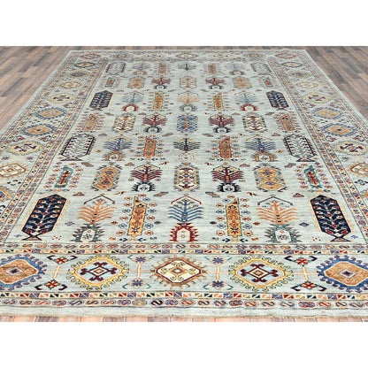 Kazak Wool Hand Knotted Rug Blue Silver Blue 10.0X14.0 -O082436