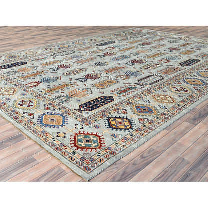 Kazak Wool Hand Knotted Rug Blue Silver Blue 10.0X14.0 -O082436