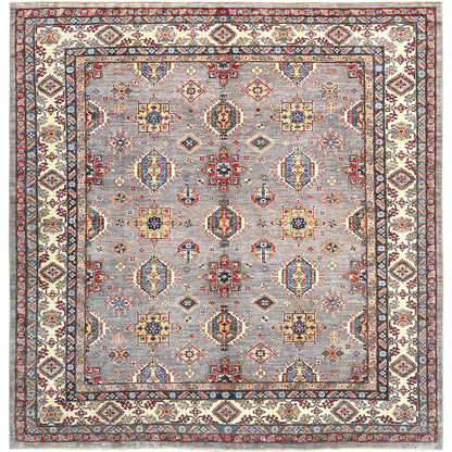 Kazak Wool Hand Knotted Rug Grey Ivory 9.7X9.9 -O082437