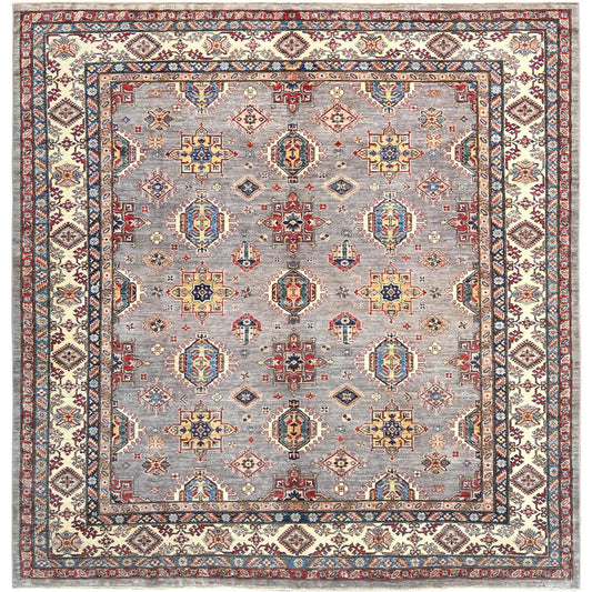 Kazak Wool Hand Knotted Rug Grey Ivory 9.7X9.9 -O082437