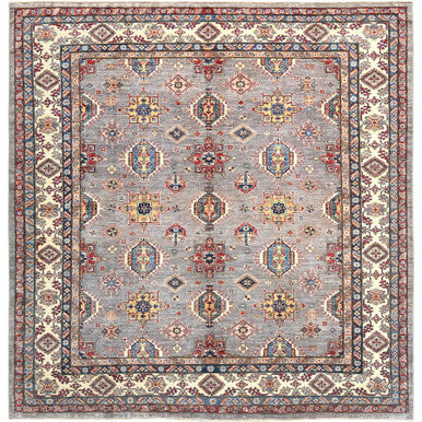 Kazak Wool Hand Knotted Rug Grey Ivory 9.7X9.9 -O082437