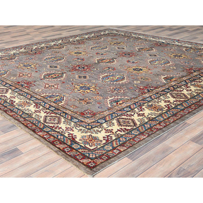Kazak Wool Hand Knotted Rug Grey Ivory 9.7X9.9 -O082437