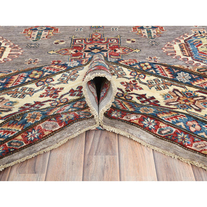 Kazak Wool Hand Knotted Rug Grey Ivory 9.7X9.9 -O082437