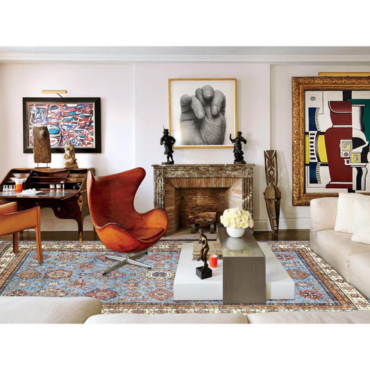 Kazak Wool Hand Knotted Rug Blue Ivory 8.8X12.2 -O082443