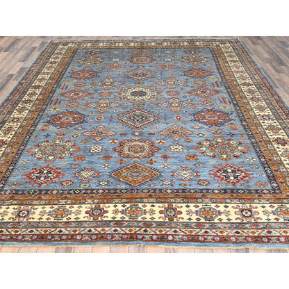 Kazak Wool Hand Knotted Rug Blue Ivory 8.8X12.2 -O082443