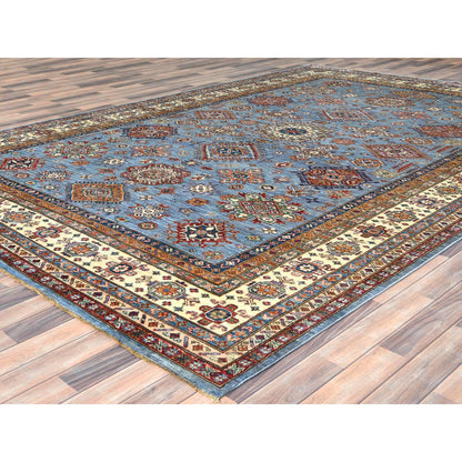 Kazak Wool Hand Knotted Rug Blue Ivory 8.8X12.2 -O082443