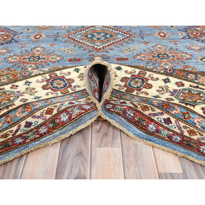 Kazak Wool Hand Knotted Rug Blue Ivory 8.8X12.2 -O082443