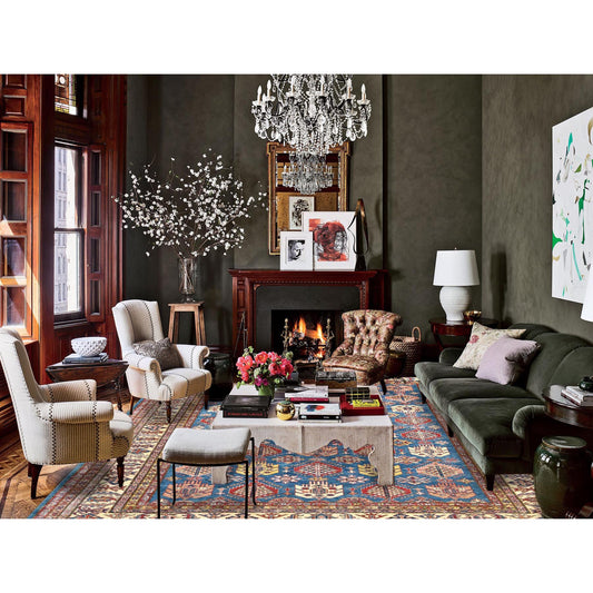 Kazak Wool Hand Knotted Rug Blue Ivory 9.0X12.7 -O082447